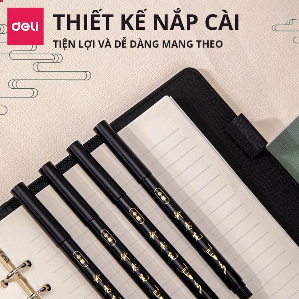 Bút viết thư pháp chữ Hán Calligraphy Deli - brush pen nhiều kích cỡ ngòi, có thể đổ thêm mực