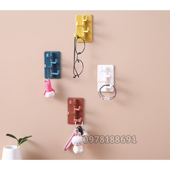 Móc Dán Tường Treo Đồ Đa Năng 4 Nhánh Dáng Cây Thông Xoay 180 Độ