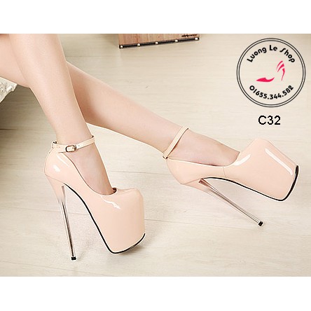 Giày cao gót kín mũi da bóng gót loại 16cm 19cm và 22cm ms C32