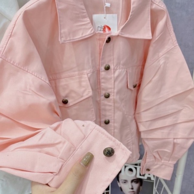 Áo Khoác Kaki Dáng Ngắn Tay Xếp Li Dáng Rộng Áo Bomber Jackets