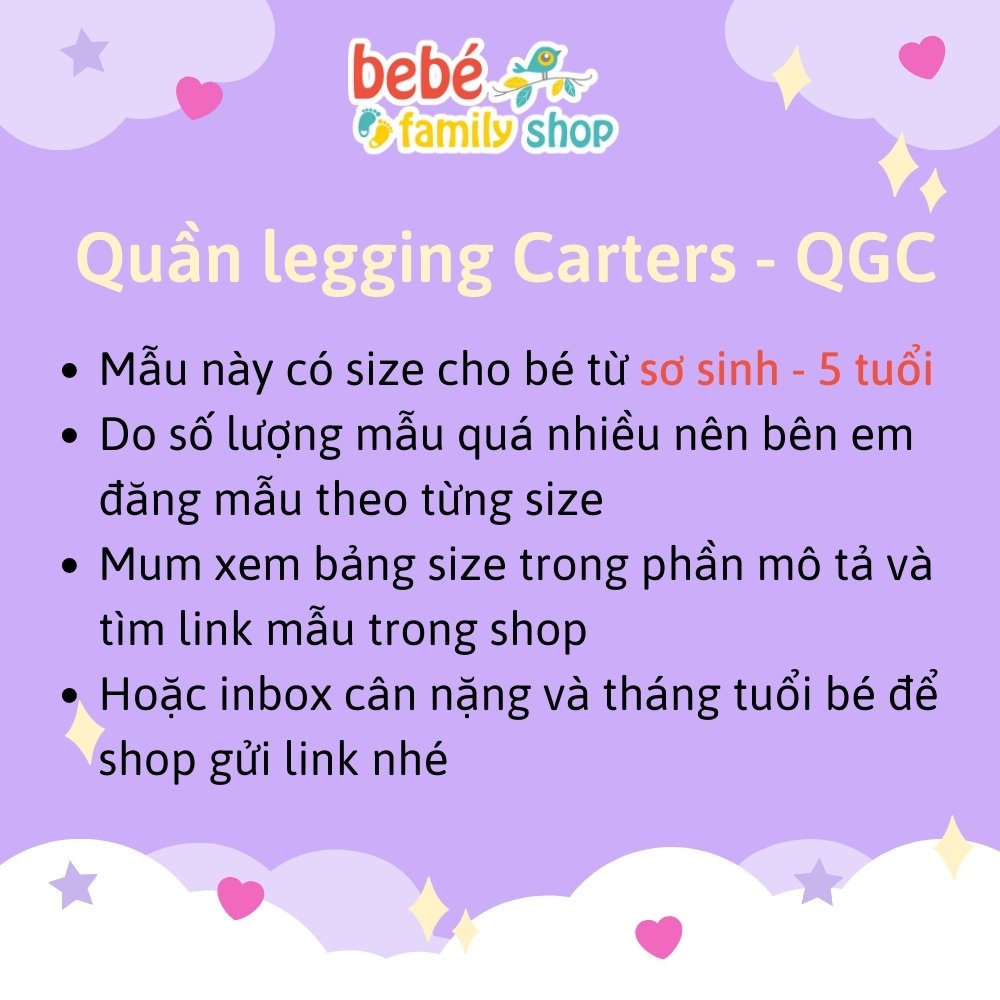 [Size 12-18M] Quần dài Legging Carters cho bé gái từ sơ sinh đến 5 tuổi/Quần legging bé gái xuất dư -bebefamilyshop- QGC