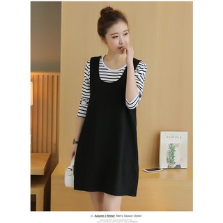 Sét yếm bầu suông xanh - đen (kèm áo kẻ) - hàng tự may