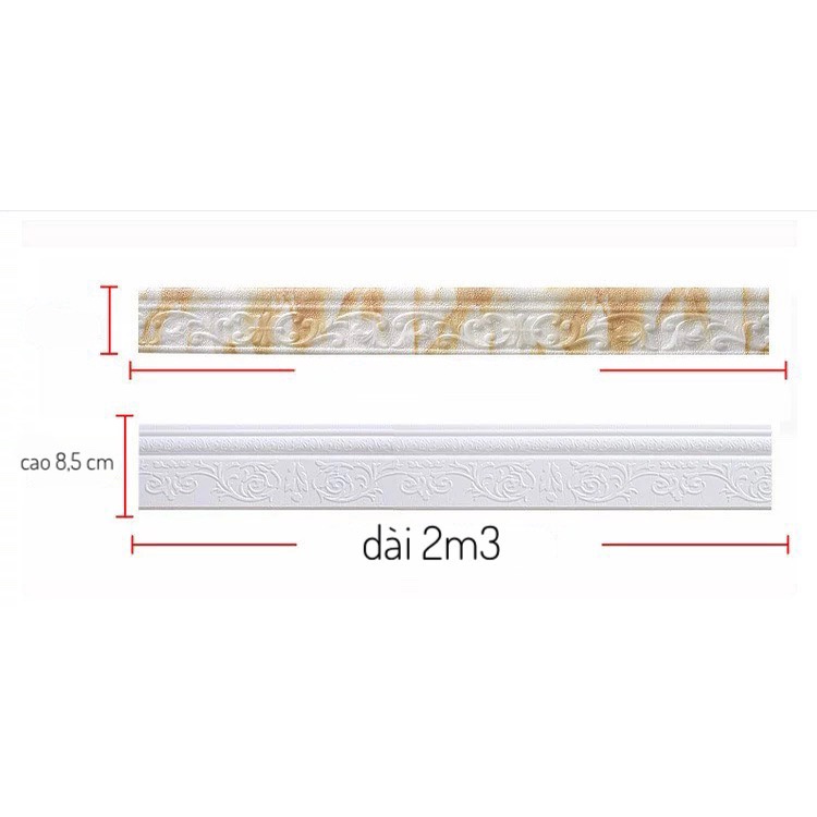 Phào chỉ xốp, len dán tường khổ lớn dài 2m3 rộng 8,5 cm dày 8 mm, đủ màu