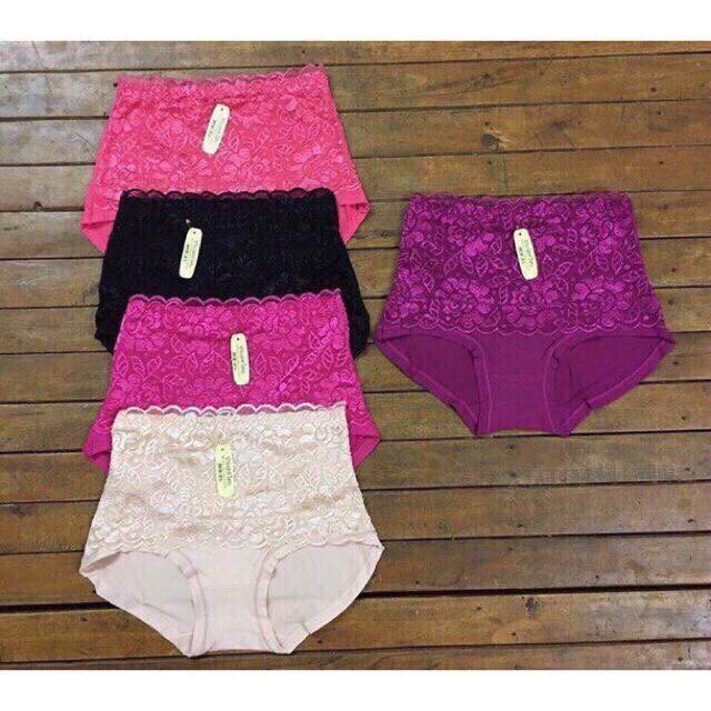 Set 5 Quần Lót Nữ Cỡ Đại Cạp Cao Kèm Gen Bụng Ren Cotton Mềm Mại