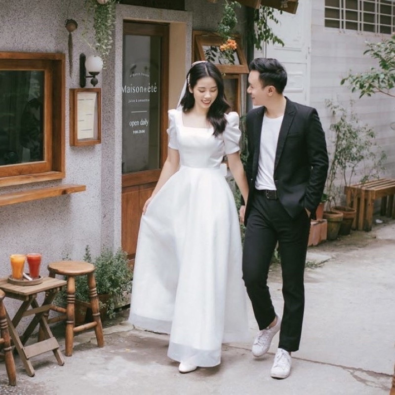 ( ẢNH THẬT KHÁCH MẶC ) 🦋 Váy Cưới Seona Đón Tiệc Chụp Ảnh Nơ To Tay Bồng Phong Cách Hàn Quốc