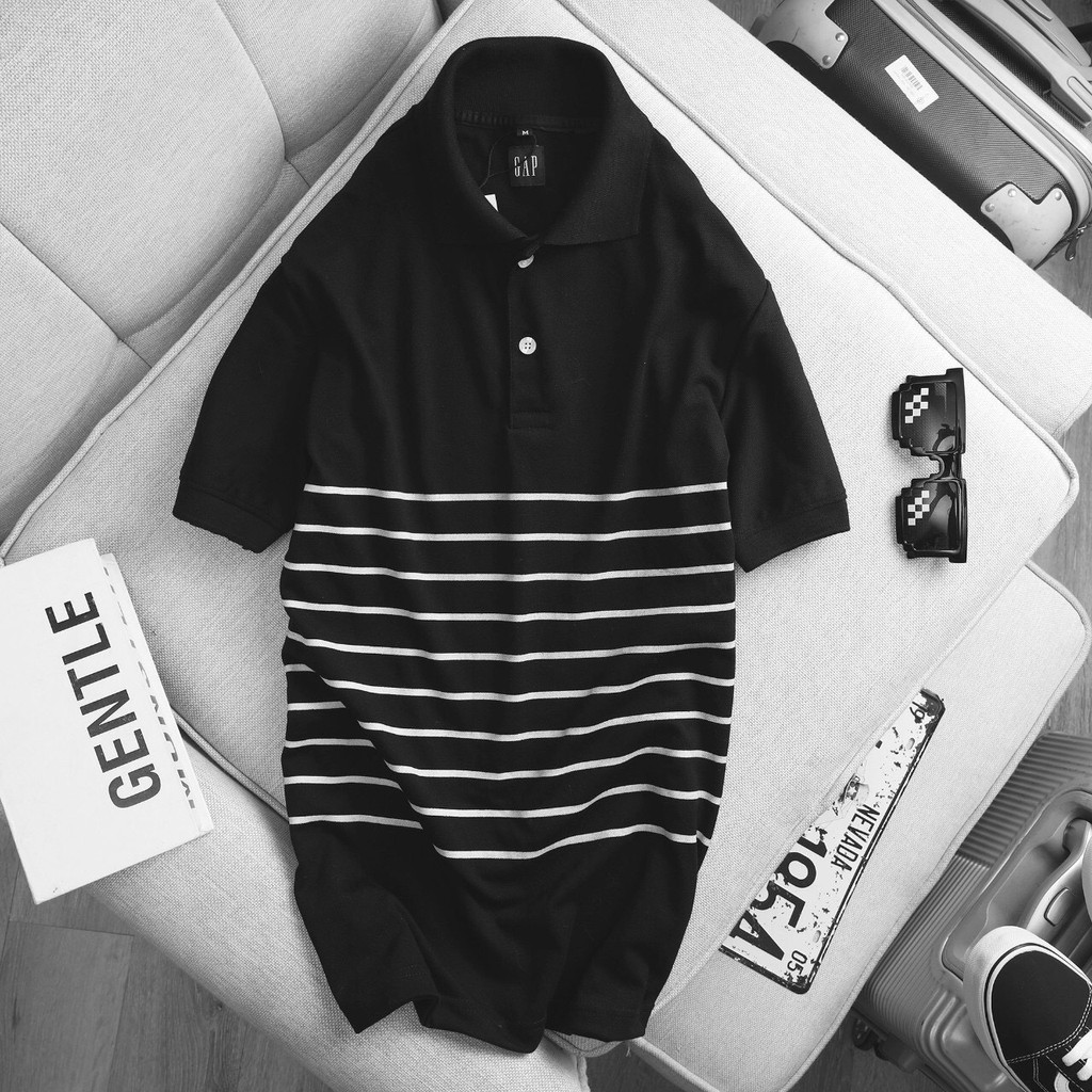 Áo polo kẻ ngang đơn giản 💥Size lớn > 100kg💥 Áo thun nam trung niên tinh tế GAP006 4M - Cotton cá sấu, chính hãng