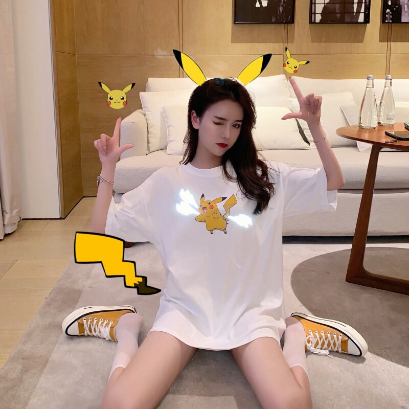Áo thun Phản Quang Tay Lỡ Unisex Nam Nữ Pikachu 2