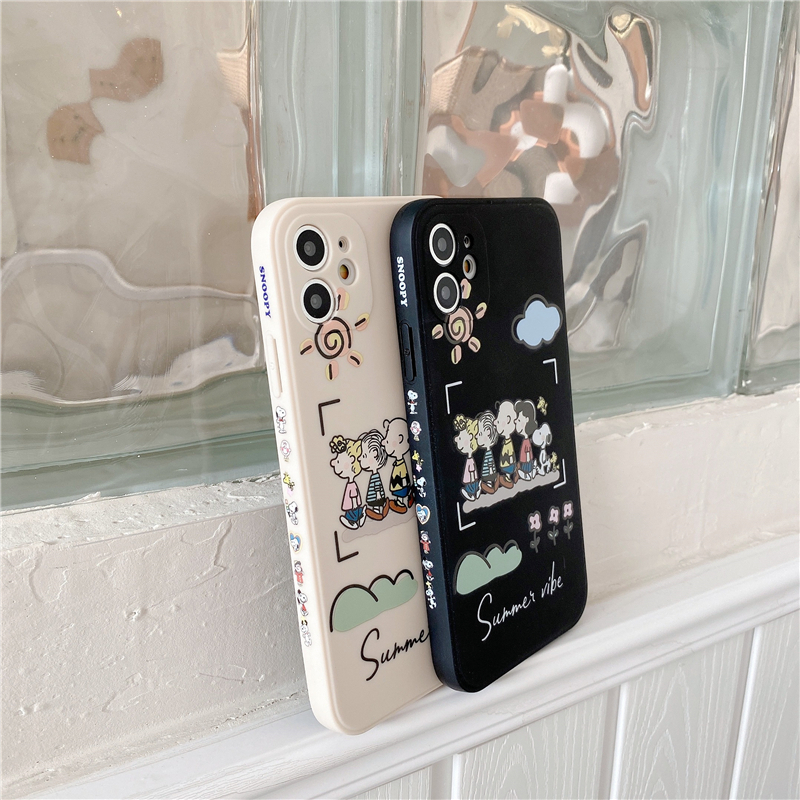 IPhone 12Pro Max 12 Pro 12 12Mini 11Pro Max 11Pro Xs Max Xr Xs X 7Plus 8 6 6s 7 8 Se 2020 Case Square Luxury Snoopy Silicone Lens Anti-shock Protection Phone Case