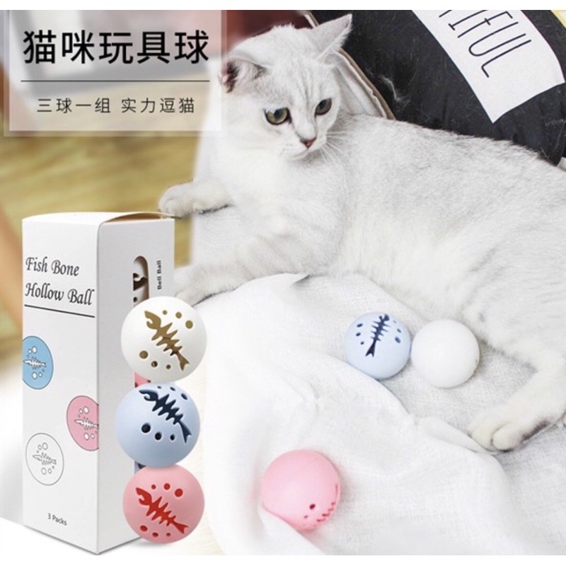 Bộ 3 bóng cho mèo có đèn led.chuông. và catnip