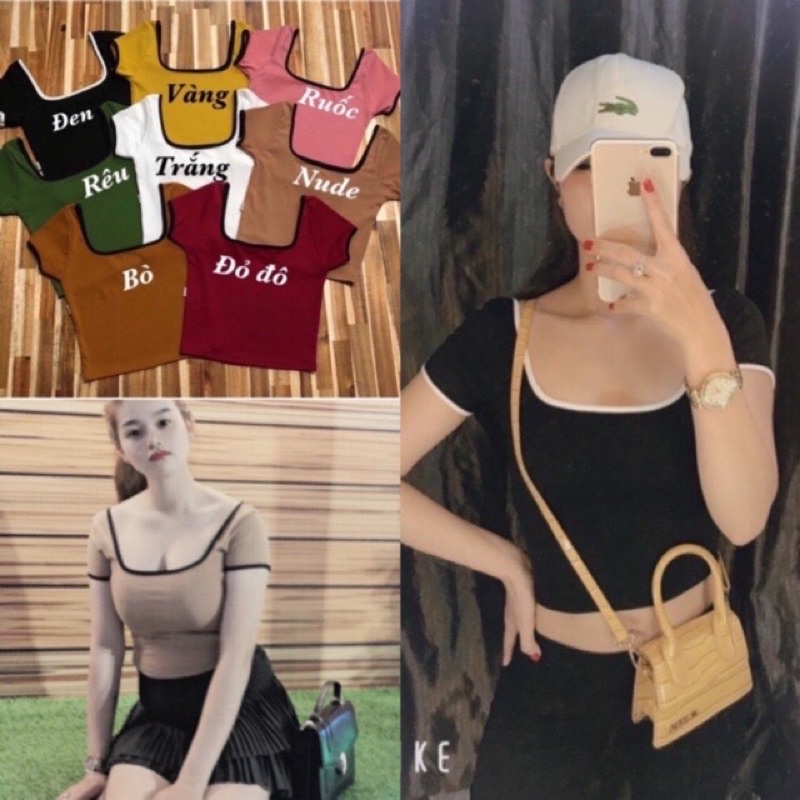 Áo croptop cổ vuông hình chụp thật 100%