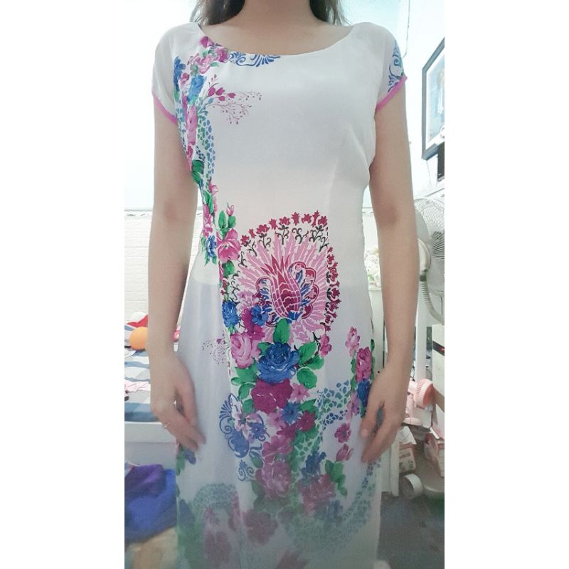 Thanh lý bộ áo dài voan hoa eo 75cm trở lại , kèm quần phi xanh