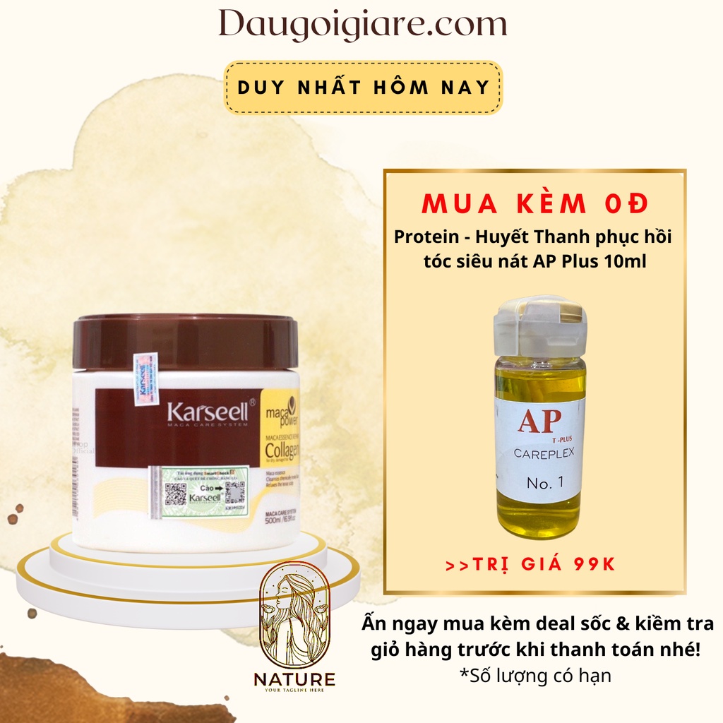 Kem Ủ Tóc Collagen Karseell Maca 500ML Phục Hồi Tóc Hư Tổn Siêu Mềm Mượt Hương Nước Hoa Hàng Chính Hãng