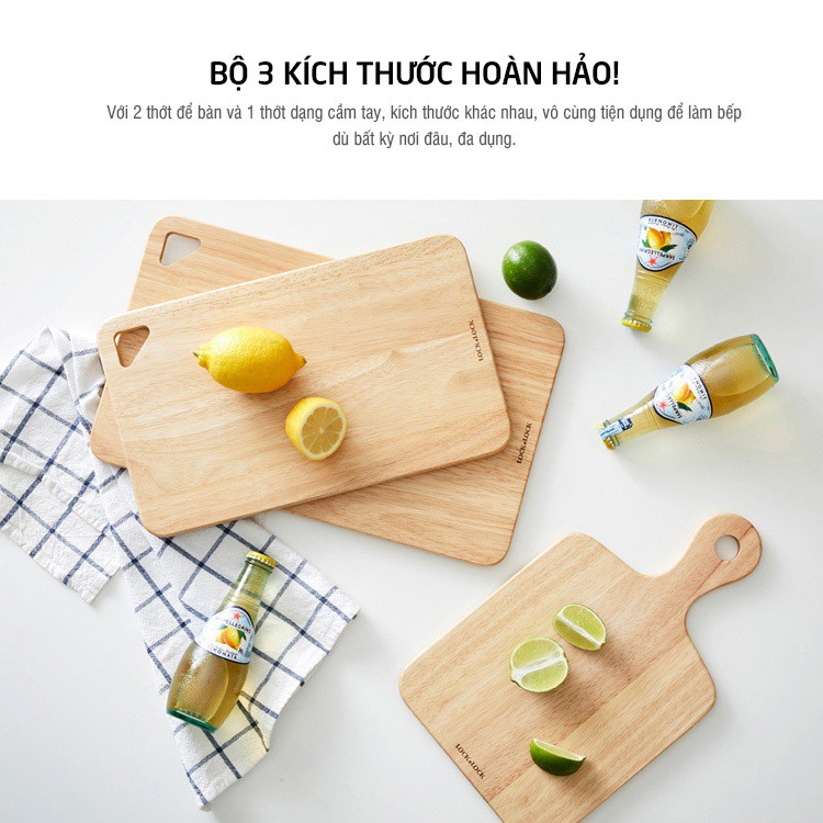 Bộ 3 thớt gỗ cao su Lock&amp;Lock cho các nhu cầu cắt , thái, trang trí thức ăn LWC001S3