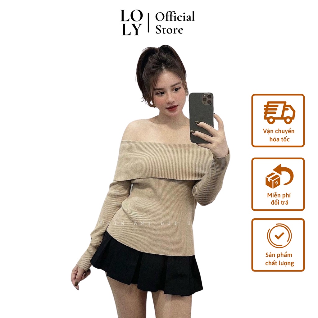 Áo Trễ Vai Dài Tay, Chất Liệu Len Tăm Cao Cấp Dễ Phối Đồ - LOLY Store CD089