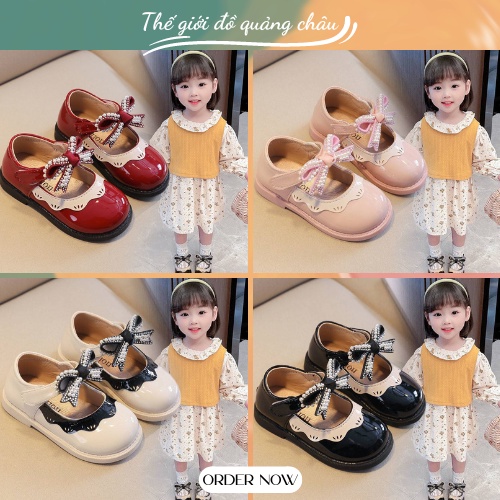 Giày búp bê đính nơ kèm hạt lấp lánh cho bé gái phong cách Hàn Quốc, mẫu hot 2022 - Hàng Quảng Châu Cao Cấp (H615)