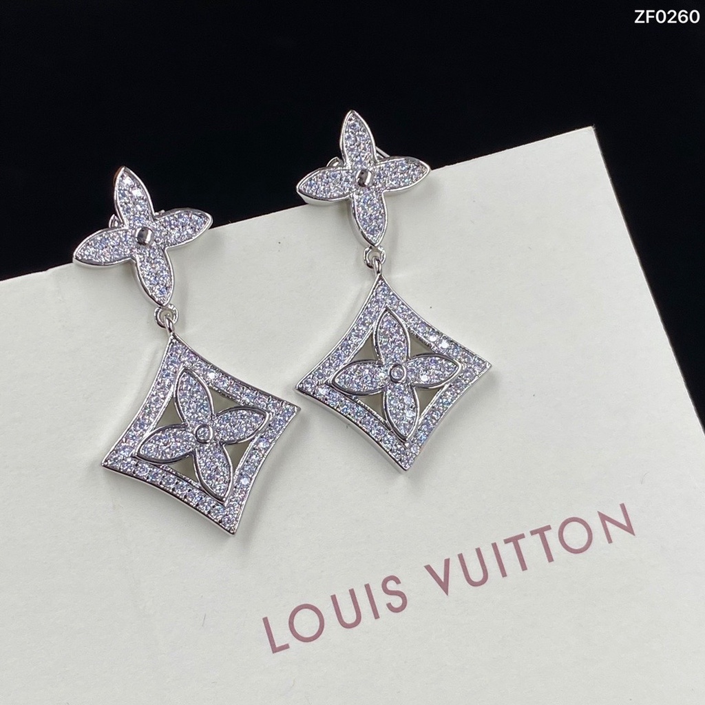 Vòng cổ/ Khuyên Tai Đính Đá Kim Cương Nhân Tạo Louis Vuitton Thời Trang Thanh Lịch Dễ Thương Và Đáng Yêu