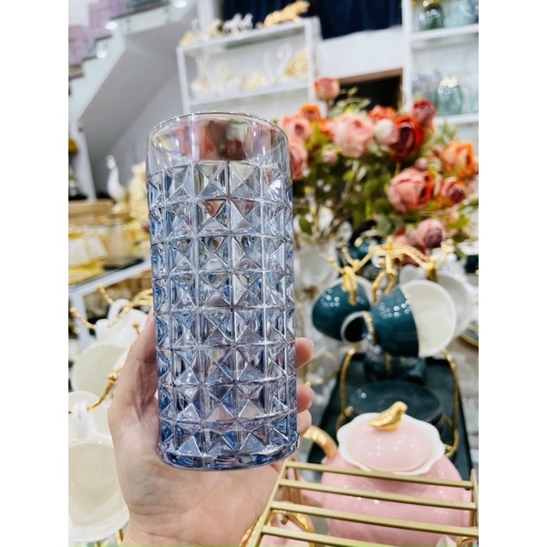 Cốc thủy tinh kim cương cao, ly uống nước cao cấp