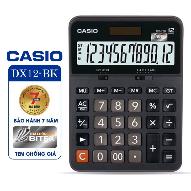 Máy tính Casio MX-12B-BK - HÀNG CHỈNH HÃNG BẢO HÀNH 7 NĂM ( 1 ĐỔI 1 HÀNG LỖI)