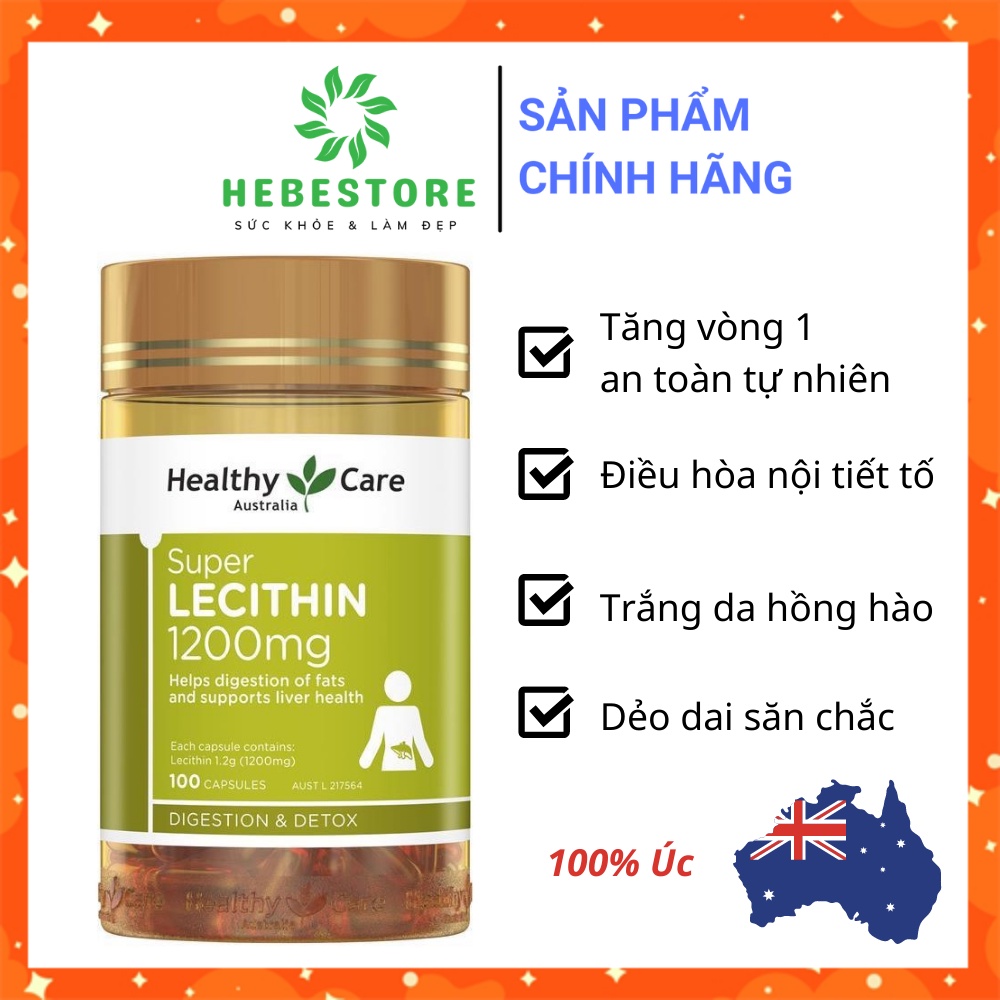 [CHÍNH HÃNG] Mầm đậu nành Healthy Care Super Lecithin 1200mg lọ 100 viên của Úc | Thế Giới Skin Care