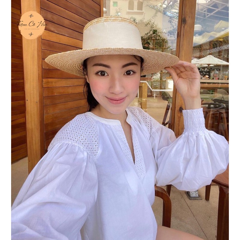 Mũ nón cói Gaucho nơ lụa cao cấp Tiệm Cô Hìn làm từ cói tự nhiên 100% ship trong 1h đóng thùng không hỏng mũ