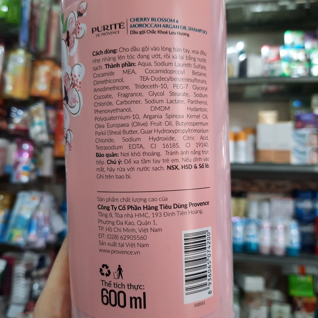 Dầu gội chắc khoẻ lưu hương Purite De Provence Cherry Blossom and Moroccan Argan Oil 600ml