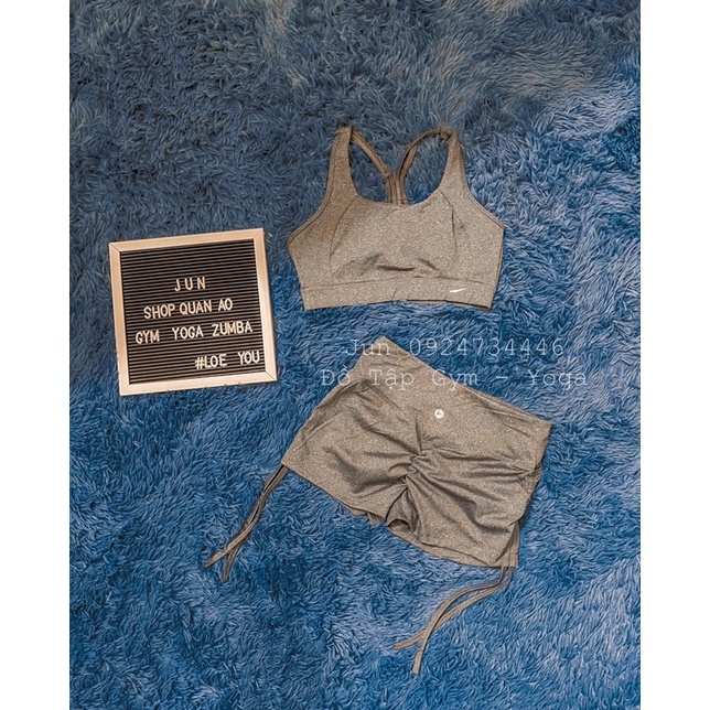 Áo bra xám NK lưng phối lưới  thể thao tập gym yoga zumba