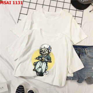 Áo thun nữ nam tay lỡ đầu lâu chạy vespa cute 1131