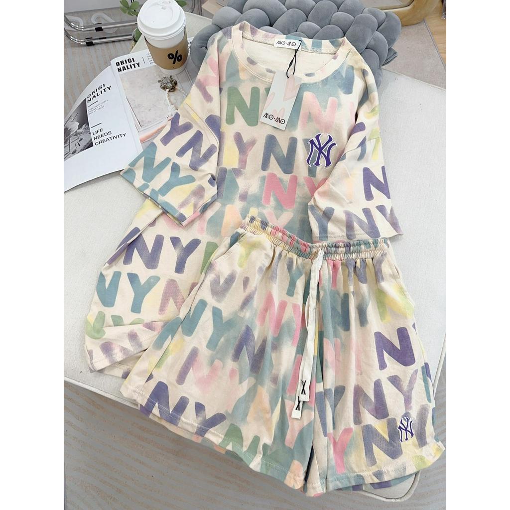 BỘ ĐÙI NY IN TRÀN CHO NỮ, CHẤT COTTON THOÁNG MÁT thời trang mùa hè đi chơi, đi dạo phố, ờ nhà