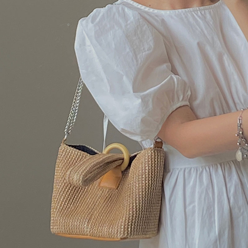 Túi xách đeo vai kiểu dáng đan lát màu trơn thời thượng cho nữ IELGY