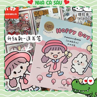 [THANH LÝ] Hộp 100 tấm Sticker Cô Gái Nhật Bản Telado  Đáng Yêu Trang Trí Sổ Bullet Journal