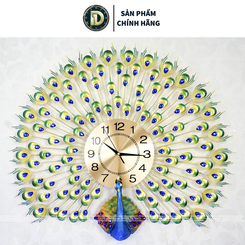 Đồng Hồ Treo Tường Con Chim Công Tài Lộc Chính Hãng D1 Home Kim Trôi Trang Trí Tường Decor - CL12