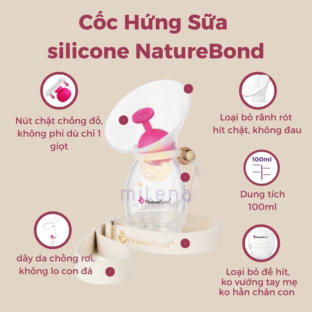 Cốc hứng sữa NatureBond Số 1 Anh Mỹ Canada tặng túi nhung dây da nút chặn cao cấp mẹ thích hơn máy hút sữa