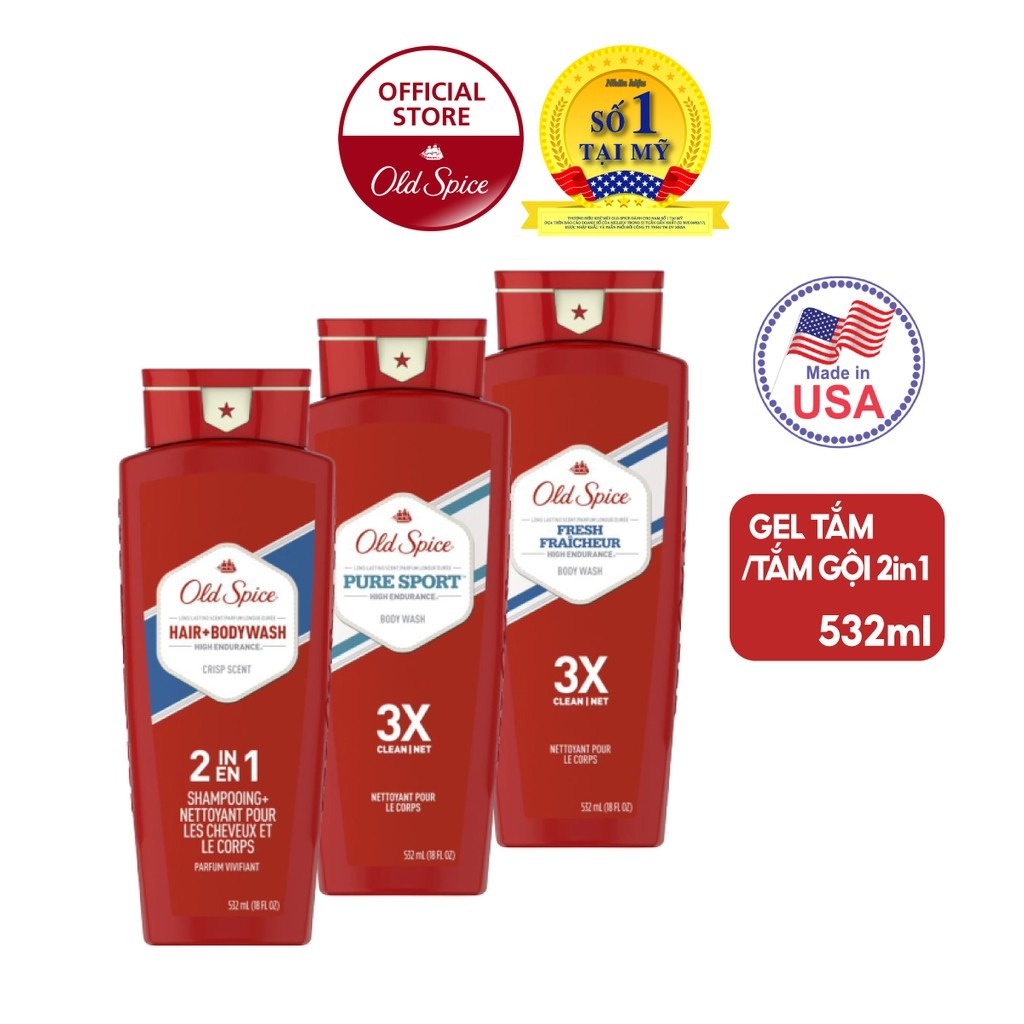Dầu Gội Sữa Tắm Old Spice 2 in 1 Mỹ Nhập Khẩu - Chăm Sóc Tóc Và Chăm Sóc Cơ Thể Với Mùi Hương Nam Tính Body Care Dezy