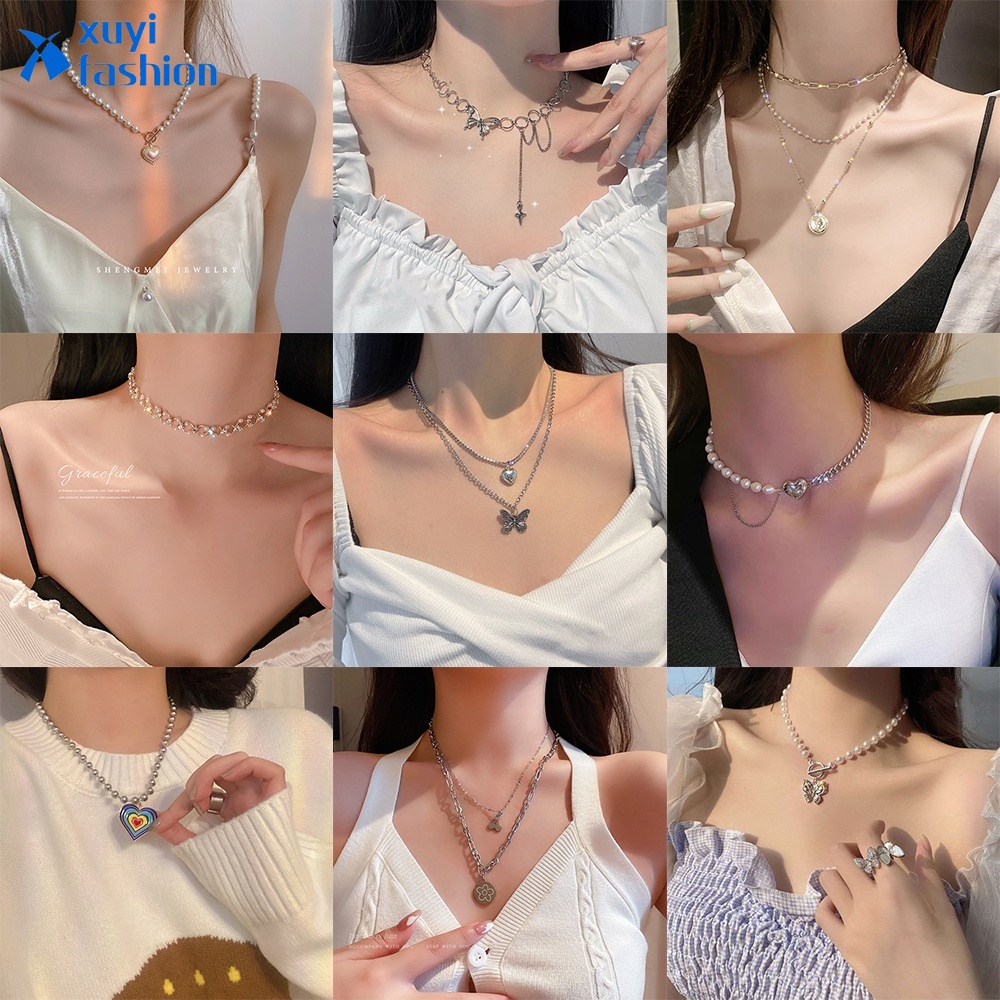 Vòng cổ Ngọc Trai Mặt Bướm Trái Tim Thời Trang Cho Nữ