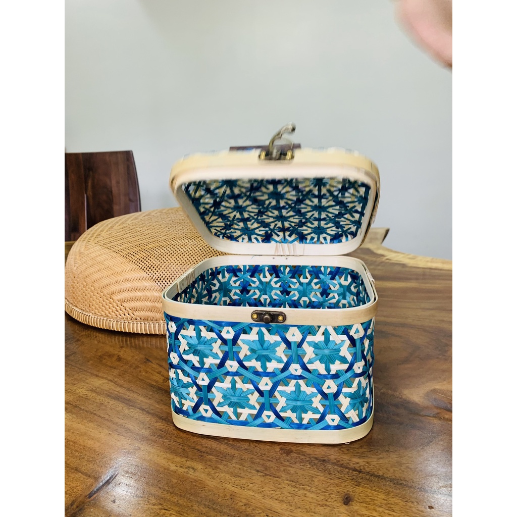 Hộp mây tre đan hoa thị, hộp đựng quà, hộp để dồ dùng, decor cao cấp