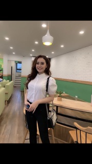 Sơ mi trắng nữ vải thô pha thun cổ ren
