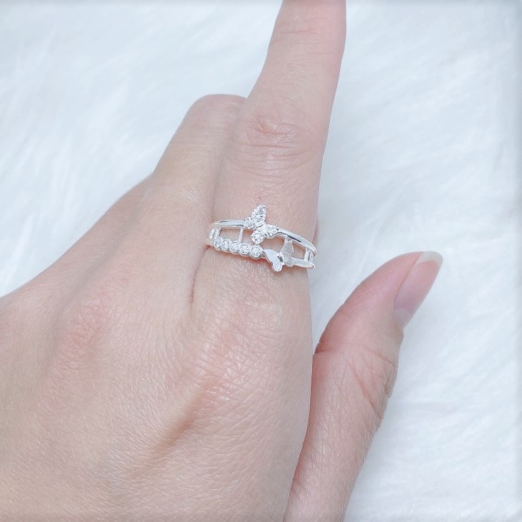 Nhẫn bạc nữ kiểu hở free size cá tính butterfly, chất liệu bạc ta cao cấp - Trang sức bạc Evasilver