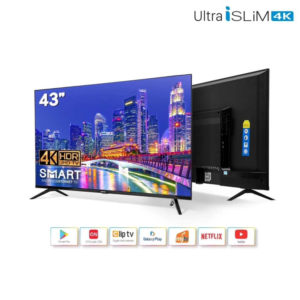 [Mã ELHAMS5 giảm 6% đơn 300K] Smart Tivi Islim Asanzo 4K 43 Inch 43U72, NEW 2022