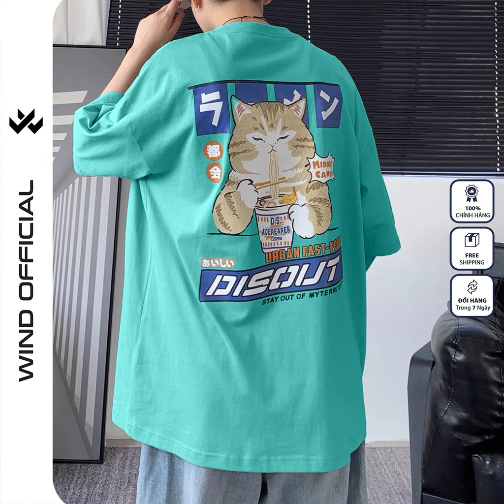 Áo thun tay lỡ Wind phông unisex form rộng Mèo Ly nam nữ cotton oversize ulzzang