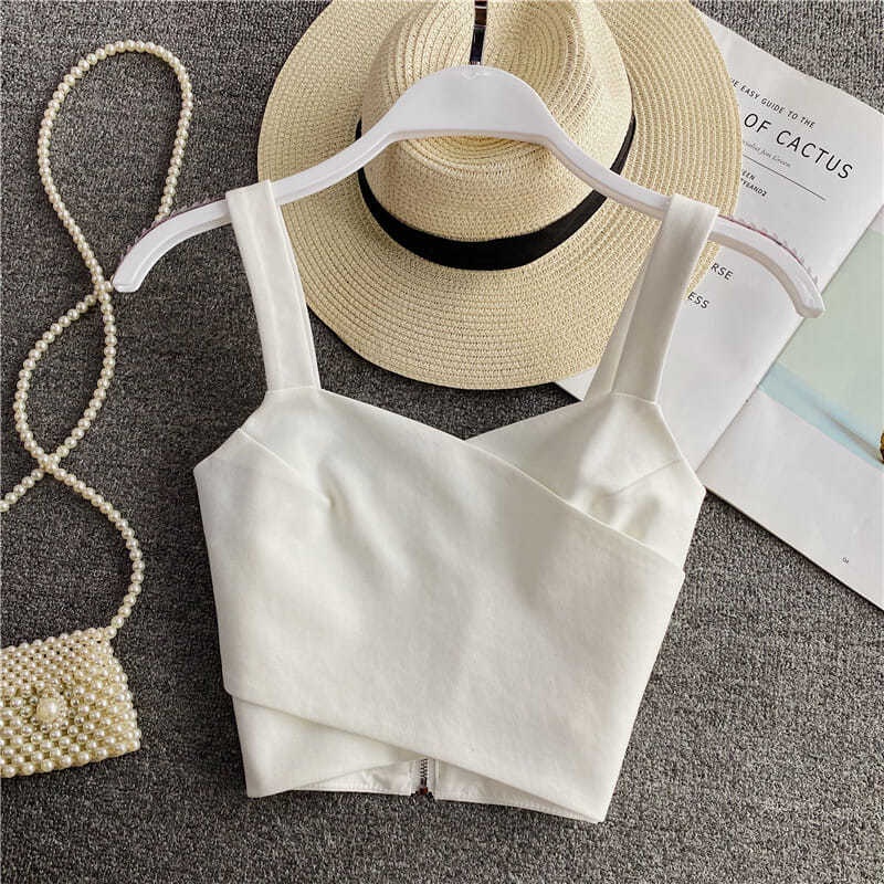 Áo Camisole Ngắn Có Khóa Kéo Dễ Phối Đồ Thời Trang Mùa Hè Cho Nữ