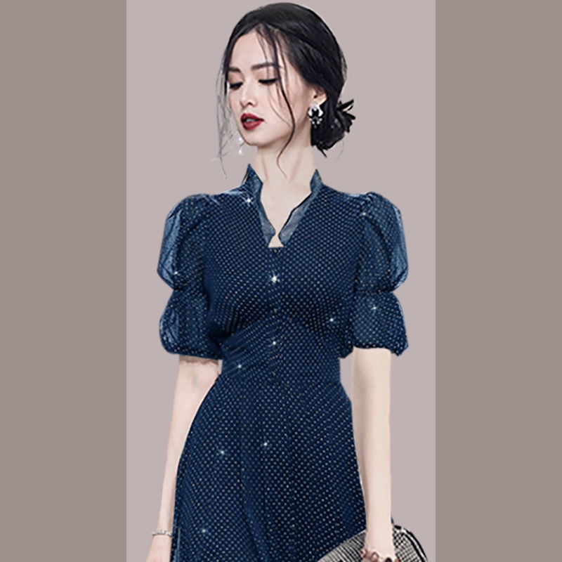 High end big brand temperament celebrity bubble sleeve dress women's new summer 2022 women's dress with a slim waist