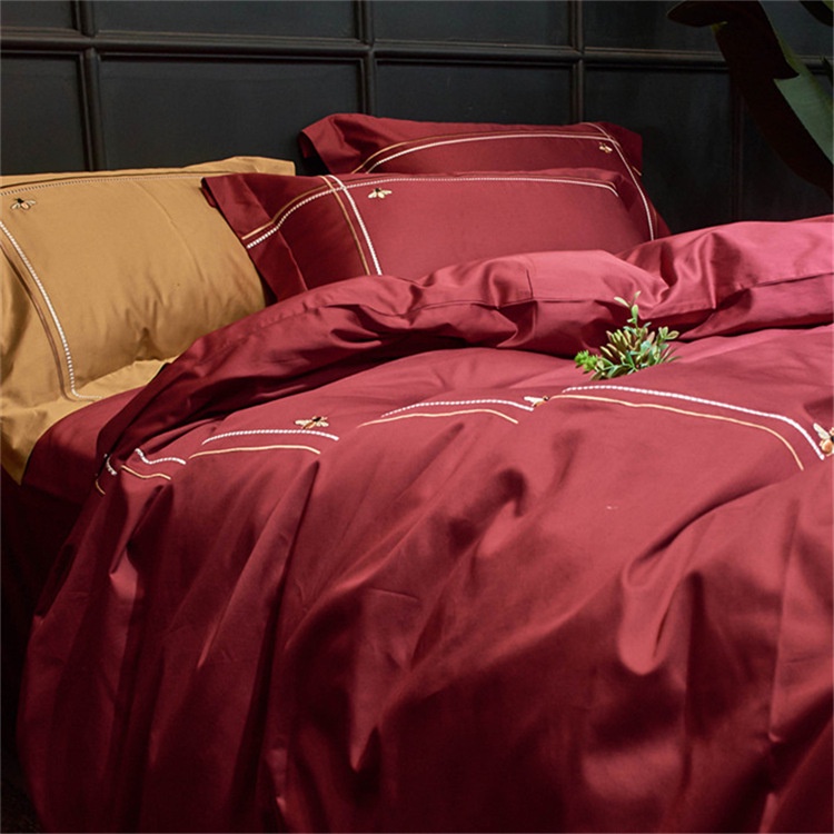 173119 Bộ chăn ga cưới chất cotton lụa thêu 4CT cao cấp hàng nhập 150-180x200cm