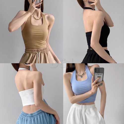 Áo Kiểu, Yếm Choàng Cổ Croptop Nữ Đẹp Có Mút Đệm Ngực Ôm Body Hở Lưng Cực Sexy Mẫu Mới Ulzzang D&L