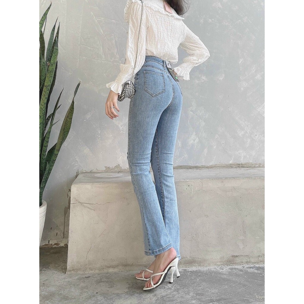 Quần jean nữ Kpboutique ống loe chất jean co dãn cao cấp