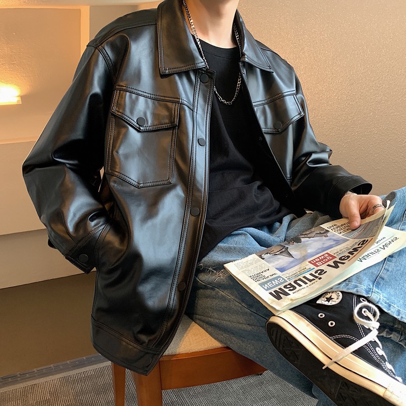 SẴN |M2| Áo da nam áo da unisex jacket form basic màu đen