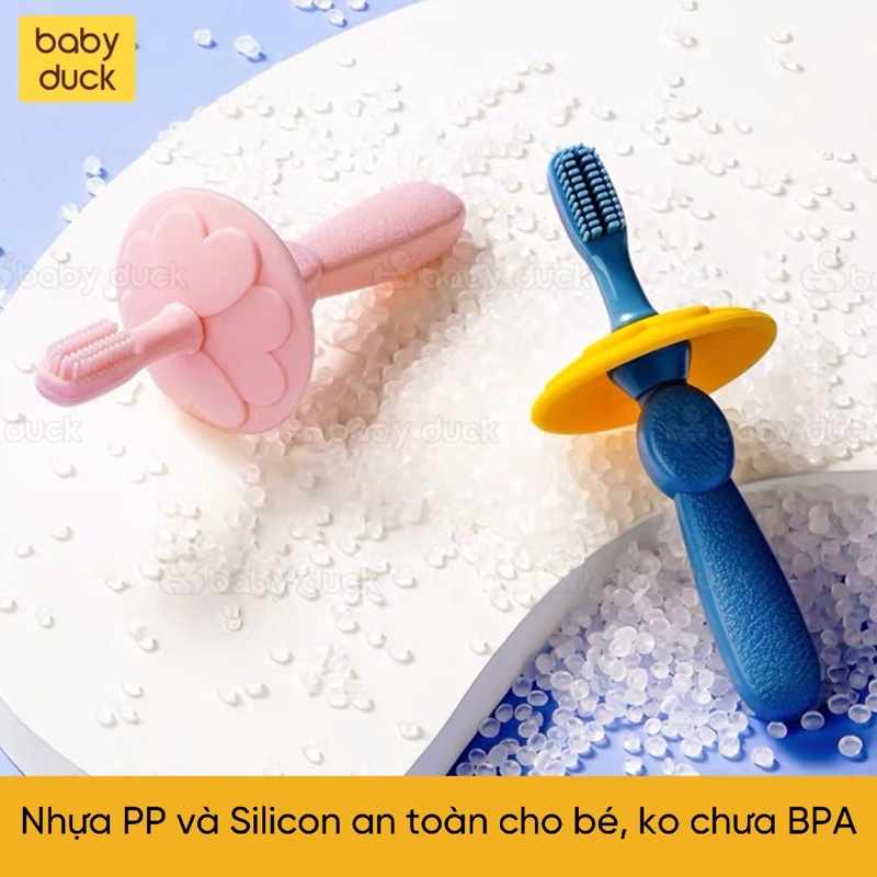 Bàn chải silicon cho bé siêu mềm, bàn chải rơ lưỡi làm sạch răng miệng tặng kèm 2 đầu thay thế