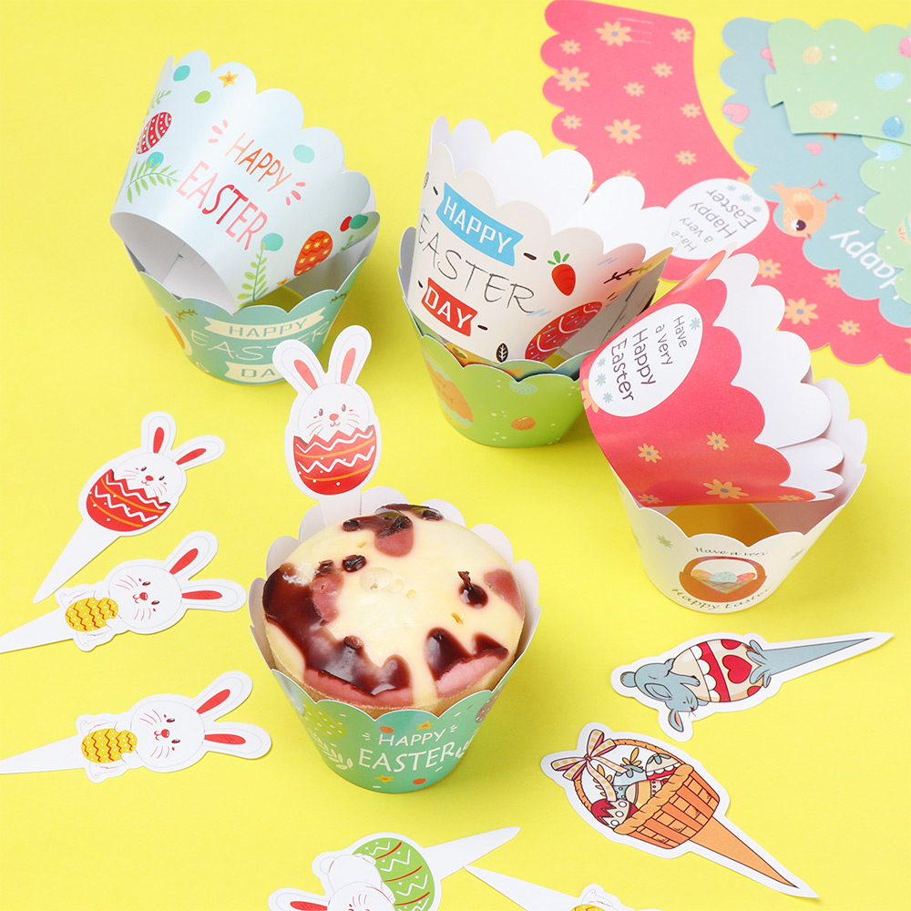 Set 24 Giấy Gói Bánh Cupcake / Bánh Ngọt Hình Thỏ / Trứng Phục Sinh Diy Trang Trí Tiệc Cho Bé