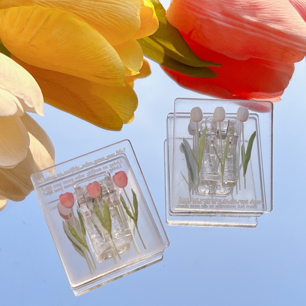 Kẹp Tài Liệu Kẹp Giấy Trong Suốt Họa Tiết Hoa TuLip