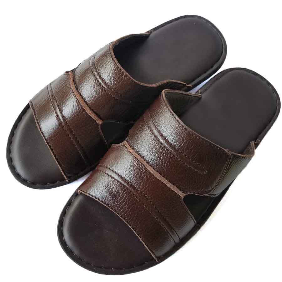 Dép Da Nam Da Bò, Dép Nam Quai Ngang Da Bò Thật Khâu Đế Cao Cấp HKT Shop DNA751