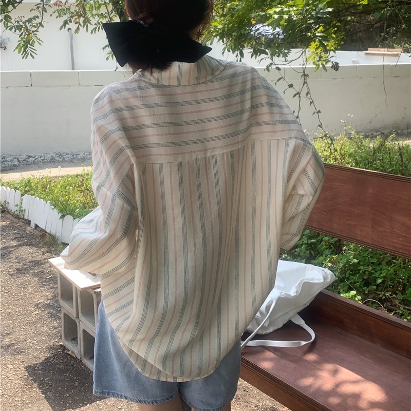 SUXI Sơ Mi Nữ Kẻ Sọc Dài Tay Thời Trang Hàn Quốc